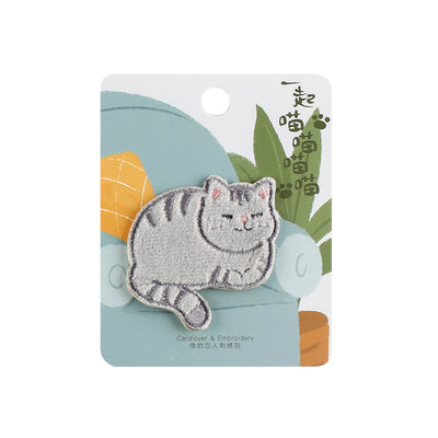 Cat Grey Tabby Cat Embroidered Sticker & Iron-on Patch