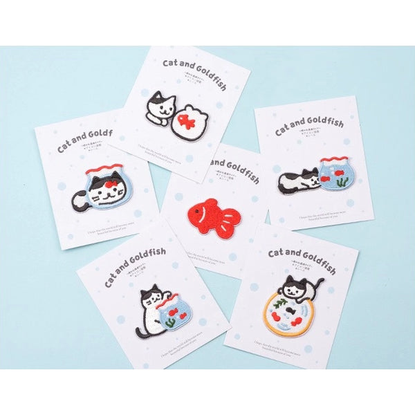 Cat And Goldfish [Resting Cat Bowl] Embroidered Sticker & Iron-On Patch