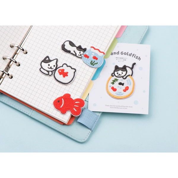 Cat And Goldfish [Resting Cat Bowl] Embroidered Sticker & Iron-On Patch