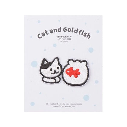 Cat And Goldfish [Best Friends] Embroidered Sticker & Iron-On Patch
