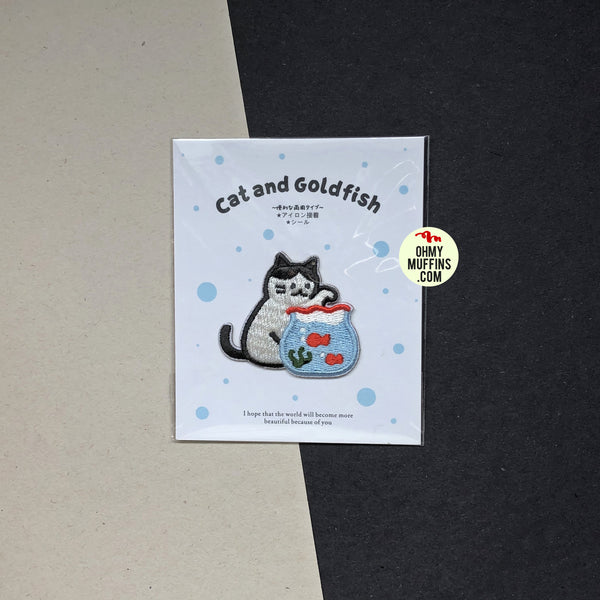 Cat And Goldfish [Goldfish Bowl] Embroidered Sticker & Iron-On Patch