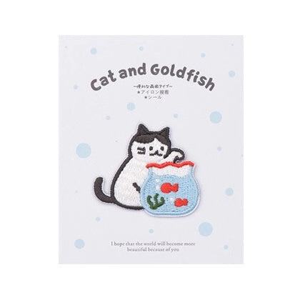 Cat And Goldfish [Goldfish Bowl] Embroidered Sticker & Iron-On Patch