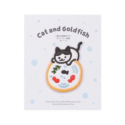 Cat And Goldfish [Goldfish Pond] Embroidered Sticker & Iron-On Patch