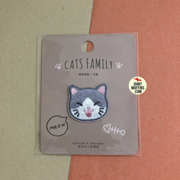 Cat Family Grey Cat Embroidered Sticker Patch
