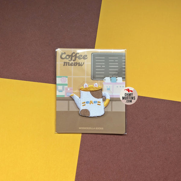 Coffee Cat [Brown Pot] Plush Embroidered Sticker & Iron-On Patch