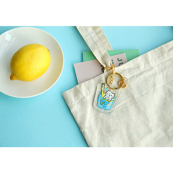 Cold Drink Cat [Blue Lagoon] Key Chain By U-Pick