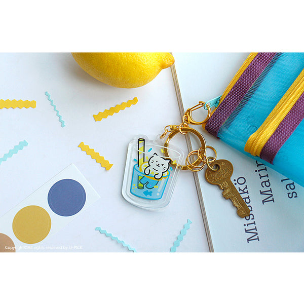 Cold Drink Cat [Blue Lagoon] Key Chain By U-Pick