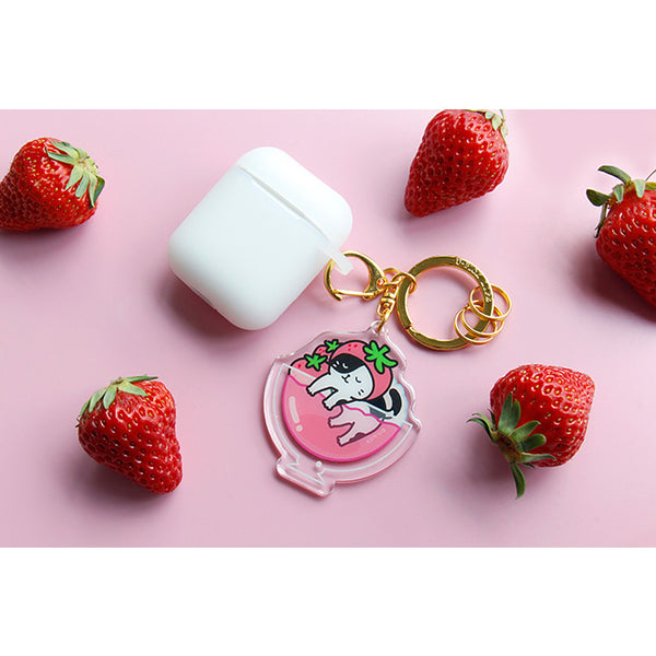 Cold Drink Cat [Strawberry Jelly] Key Chain By U-Pick