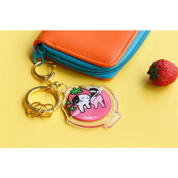 Cold Drink Cat [Strawberry Jelly] Key Chain By U-Pick
