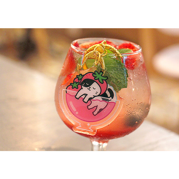 Cold Drink Cat [Strawberry Jelly] Key Chain By U-Pick