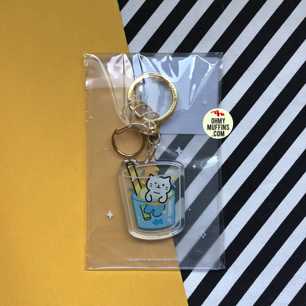 Cold Drink Cat [Blue Lagoon] Key Chain By U-Pick