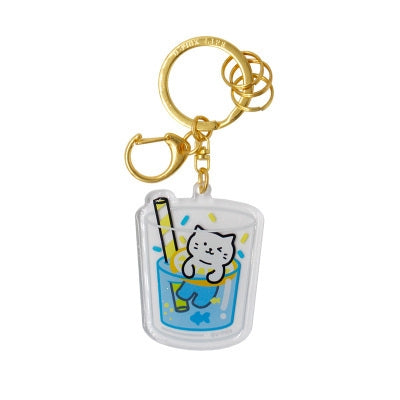 Cold Drink Cat [Blue Lagoon] Key Chain By U-Pick