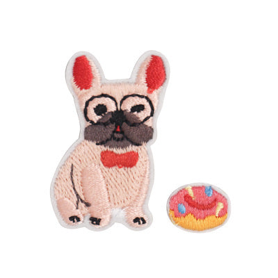 Dog [Bulldog & Donut] Embroidered Sticker Iron-On Patch