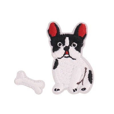 Dog [French Bulldog & Bone] Embroidered Sticker Iron-On Patch