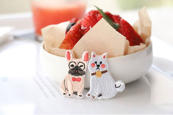 Dog [White Shiba Inu & Taiyaki] Embroidered Sticker & Iron-On Patch