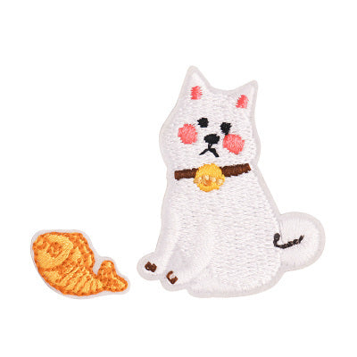 Dog [White Shiba Inu & Taiyaki] Embroidered Sticker Iron-On Patch