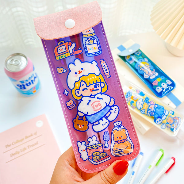 Cutie Girl [Pink] Notebook Pencil Case With Elastic Strap By Milkjoy