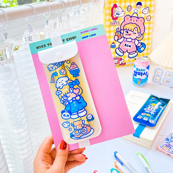 Cutie Girl [Yellow] Notebook Pencil Case With Elastic Strap By Milkjoy