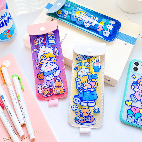 Cutie Girl [Yellow] Notebook Pencil Case With Elastic Strap By Milkjoy