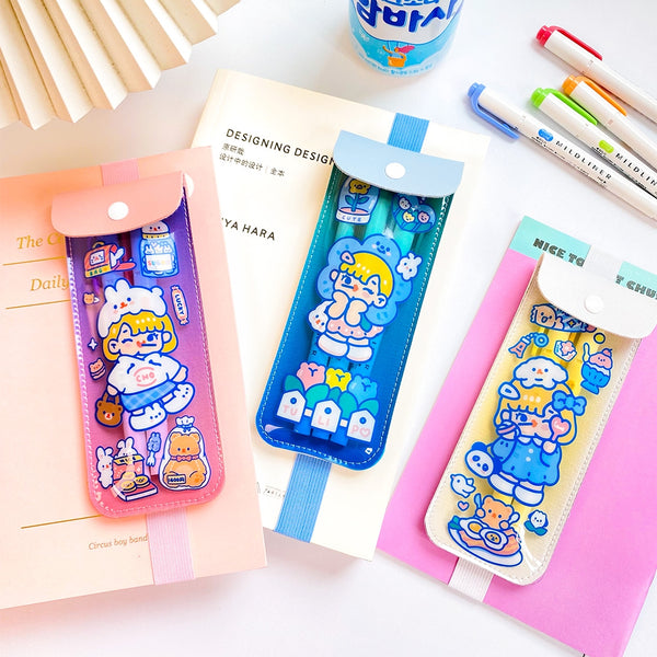 Cutie Girl [Yellow] Notebook Pencil Case With Elastic Strap By Milkjoy