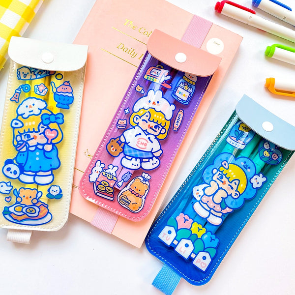 Cutie Girl [Yellow] Notebook Pencil Case With Elastic Strap By Milkjoy