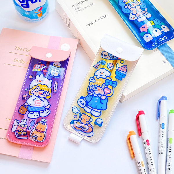 Cutie Girl [Pink] Notebook Pencil Case With Elastic Strap By Milkjoy