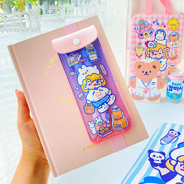 Cutie Girl [Pink] Notebook Pencil Case With Elastic Strap By Milkjoy