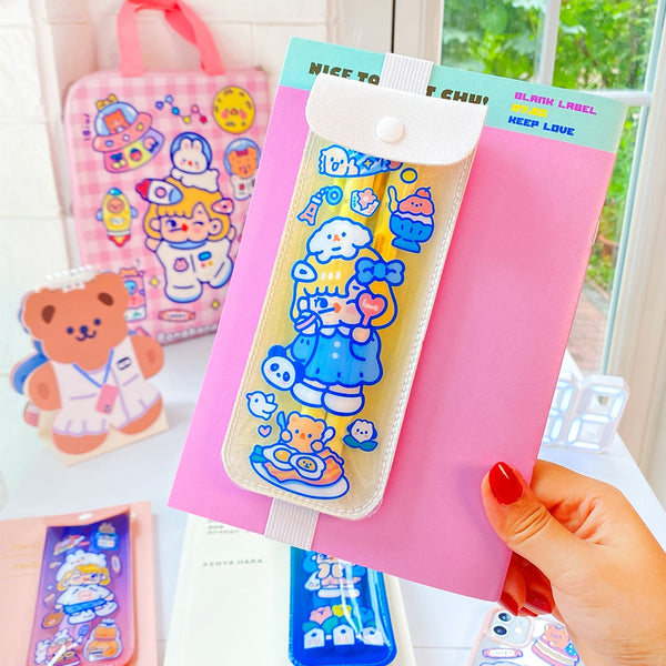 Cutie Girl [Yellow] Notebook Pencil Case With Elastic Strap By Milkjoy