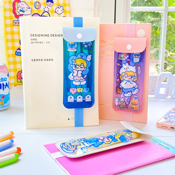 Cutie Girl [Pink] Notebook Pencil Case With Elastic Strap By Milkjoy