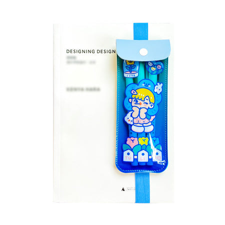 Cutie Girl [Blue] Notebook Pencil Case With Elastic Strap By Milkjoy
