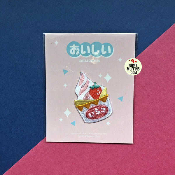 Delicious [Strawberry Soft Serve] Embroidered Sticker Patch
