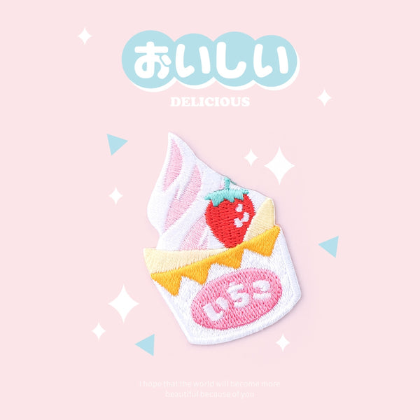 Delicious [Strawberry Soft Serve] Embroidered Sticker Patch