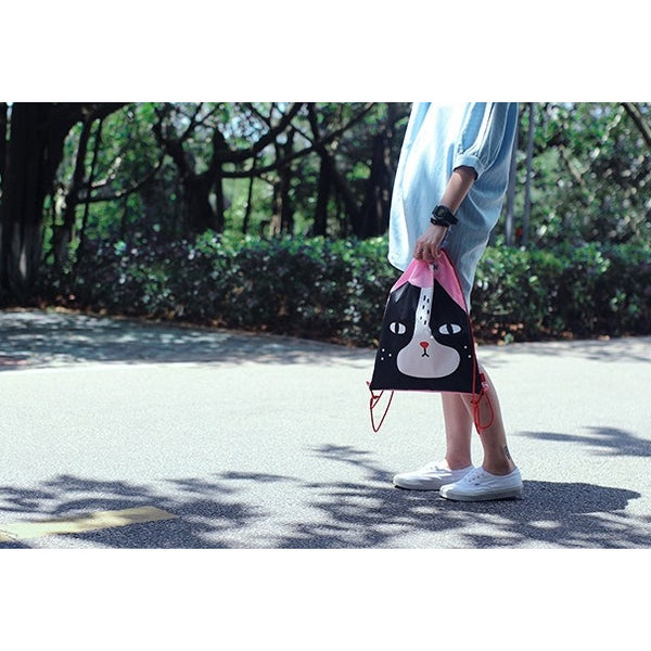 Drawstring [Black White Cat] Backpack By U-Pick