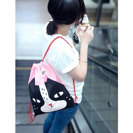 Drawstring [Black White Cat] Backpack By U-Pick