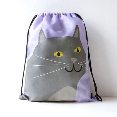 Drawstring [Grey Cat] Backpack By U-Pick