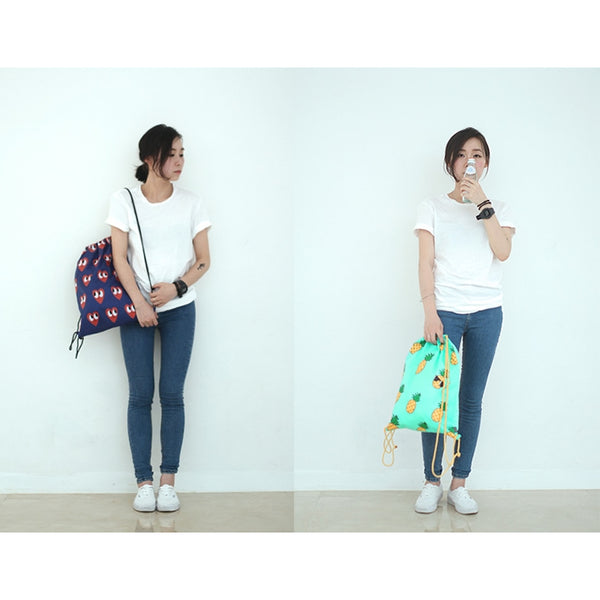 Drawstring [Hearts] Backpack By U-Pick