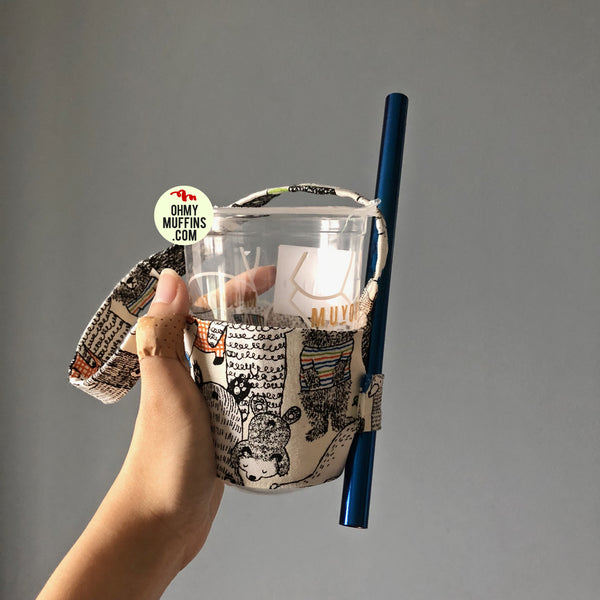 Hand-Sewn Fabric [White Bear] Cup Holder