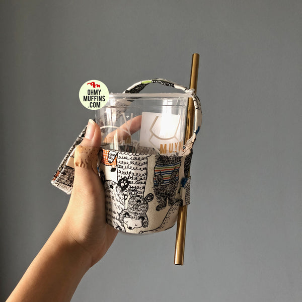 Hand-Sewn Fabric [White Bear] Cup Holder