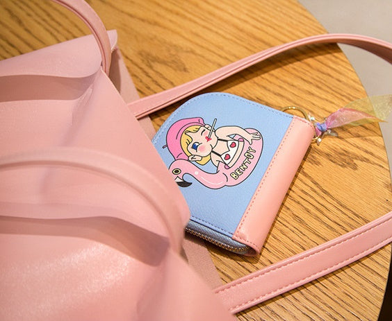 Half Moon [Flamingo Girl] Card Pouch By Bentoy