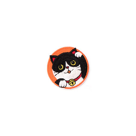 Fortune Cat [Black White] Embroidered Sticker Patch