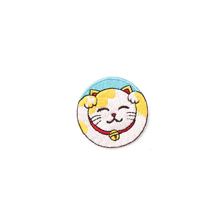 Fortune Cat [Yellow White] Embroidered Sticker Patch