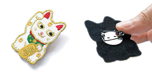 Embroidery Maneki-neko Fortune Lucky Cat Brooch By U-Pick