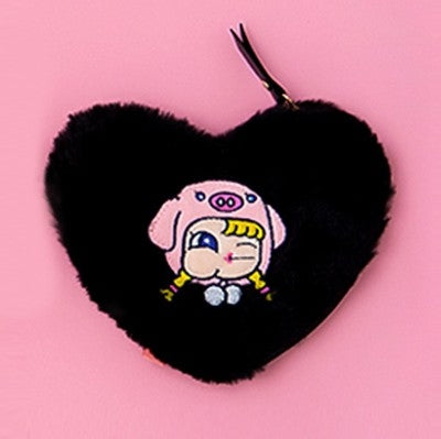 Furry Heart Piggy Black Coin Card Pouch By Milkjoy