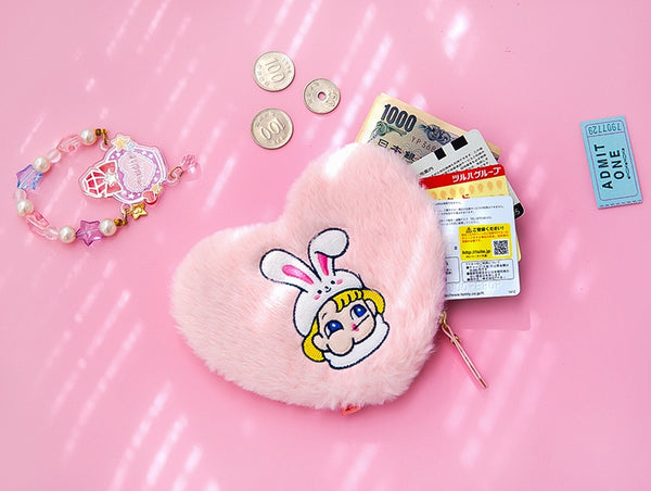 Furry Heart [Rabbit Pink] Coin Card Pouch By Milkjoy