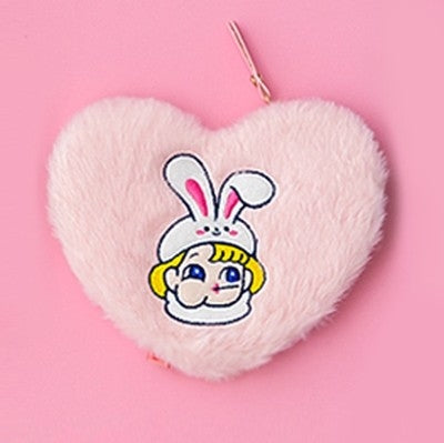 Furry Heart Rabbit Pink Coin Card Pouch By Milkjoy