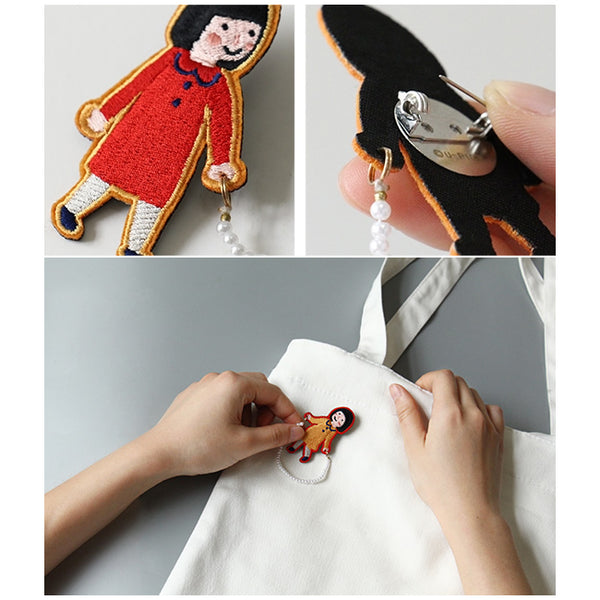 Girl [ Girl Walking Dog ] Embroidery Brooch By U-Pick