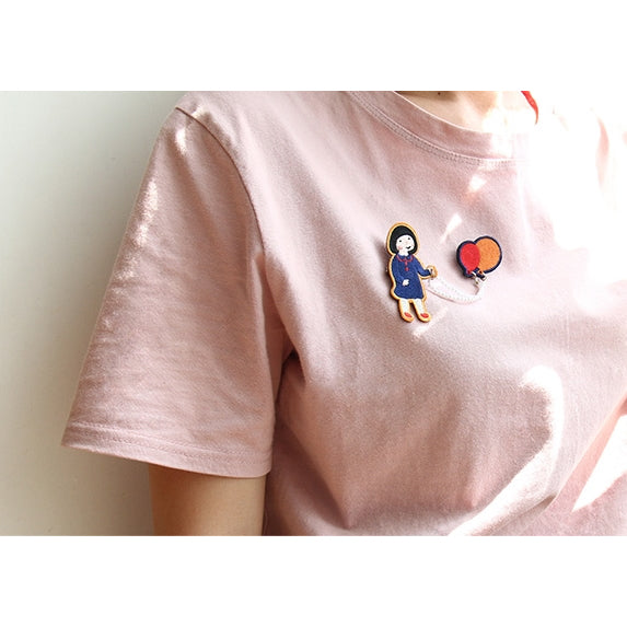 Girl [ Girl With Balloons ] Embroidery Brooch By U-Pick