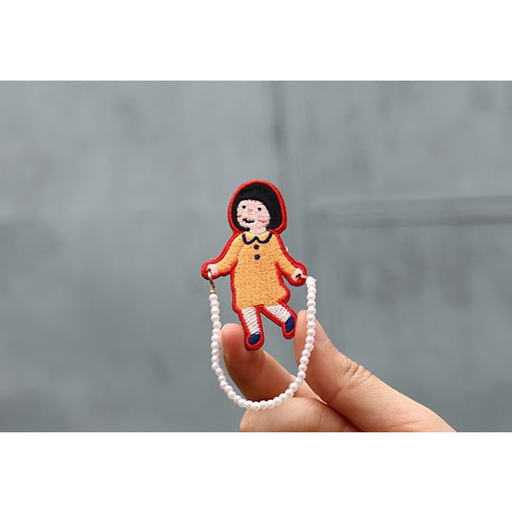 Girl [ Girl Skipping Rope ] Embroidery Brooch By U-Pick