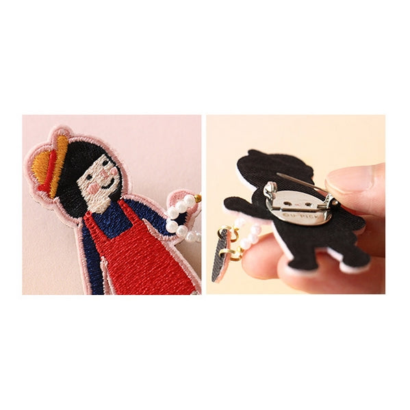Girl [ Girl With Handbag ] Embroidery Brooch By U-Pick