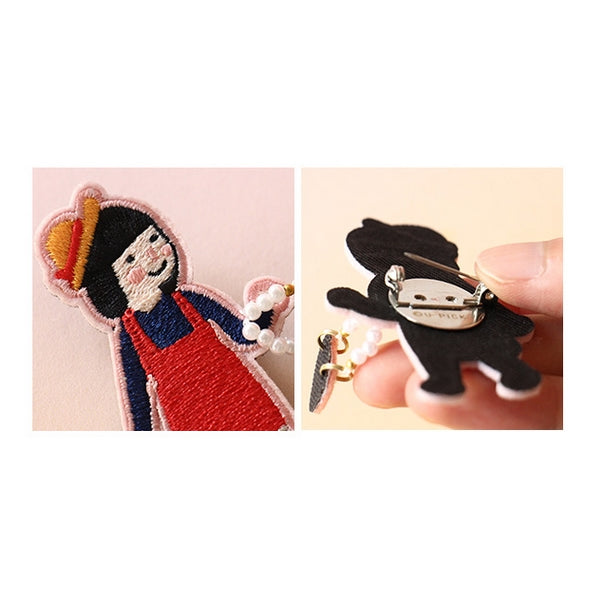 Girl [ Girl With Umbrella ] Embroidery Brooch By U-Pick